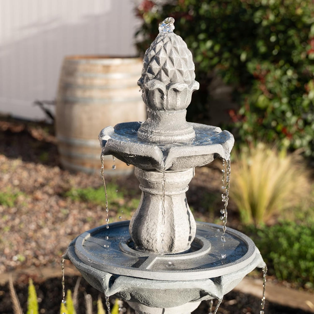 XBrand 51' 3-Tier Outdoor Waterfall Fountain, Weather-Resistant Resin Freestanding Water Feature with Pump, Gray