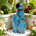 29' Outdoor Water Fountain, Ceramic Outdoor Fountain, Stacked 4-Tier Pots Waterfalls for Garden, Patio, Yard, or Porch Decor, Creating Relaxing Serene Oasis, Dynamic Wave-Texture, Turquoise