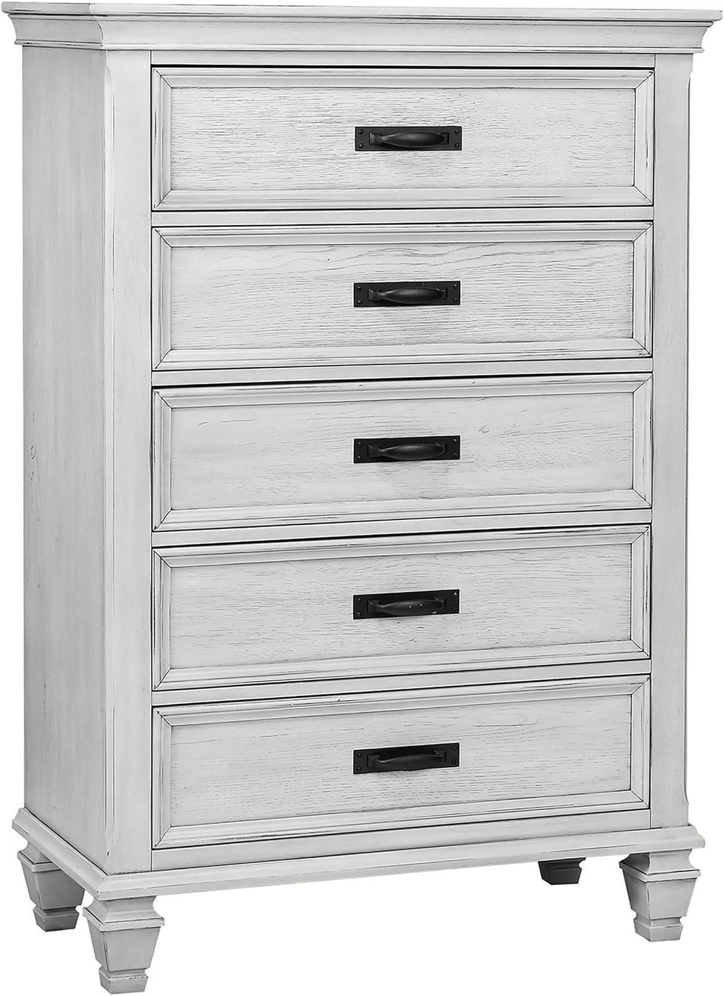 Coaster Home Furnishings Franco Farmhouse 5-Piece Bedroom Set Queen Size Panel Bed Frame 57-inch Headboard Distressed White 205331Q-S5