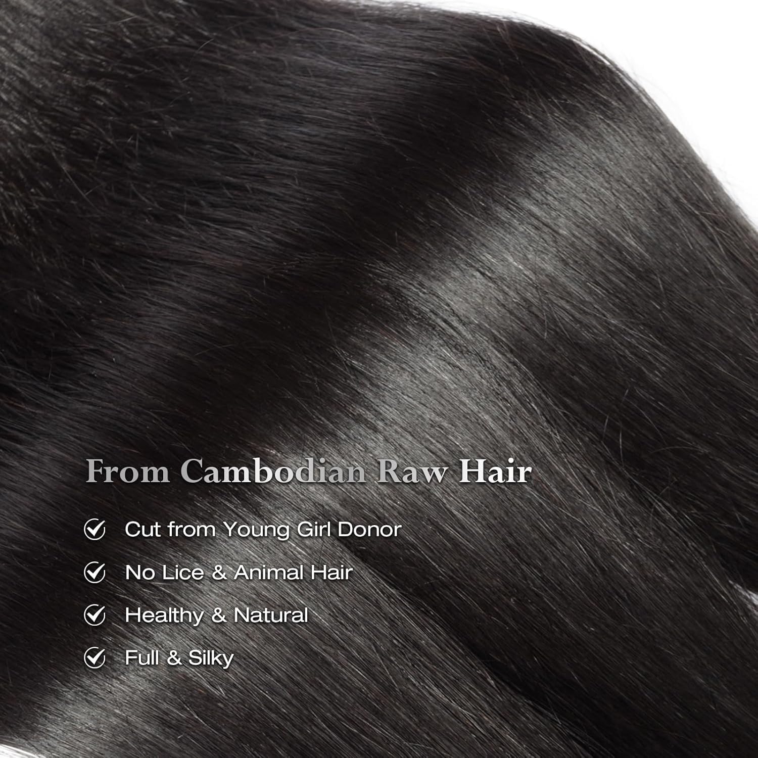 ASHINE Human Hair Bundles Straight, Unprocessed Cambodian Raw Hair Bundles for Women Natural Black 16 18 20 Inch, Keep Soft and Silky After Multiple Washes