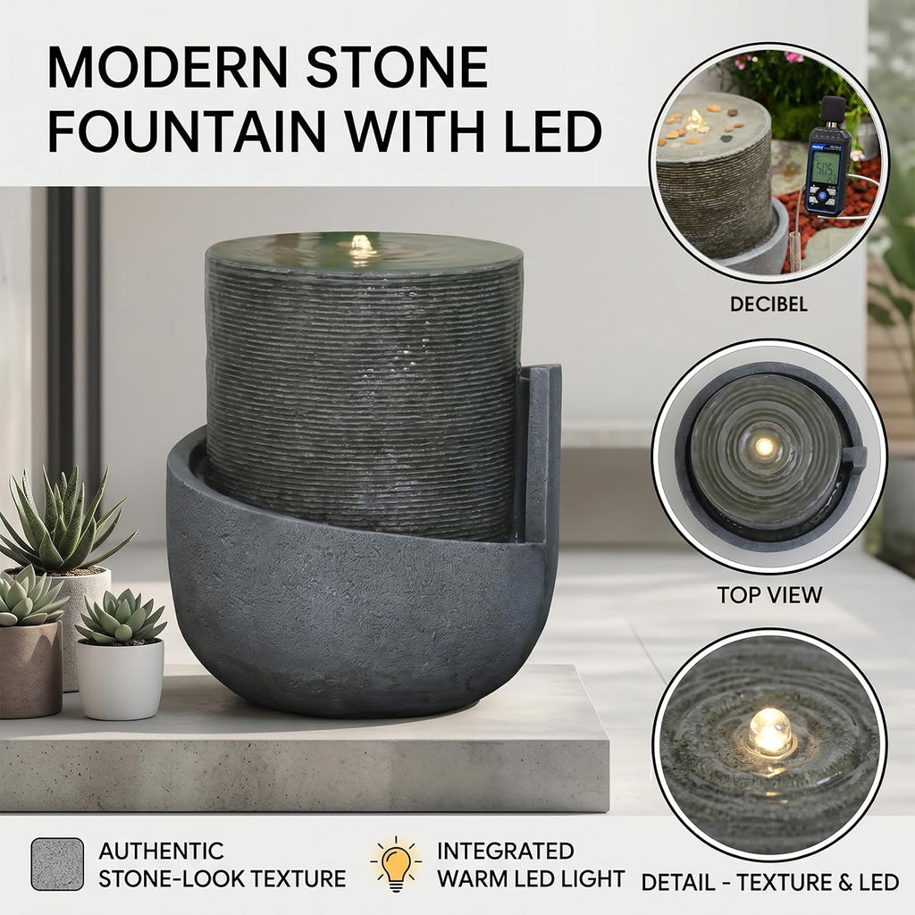 Sunlinua 18H Modern Outdoor Water Fountain with Led Lights Tiered Cascading Waterfall Feature with Quiet Pump Floor Water Fountain for Patio Garden Backyard Decking Home and Indoor Décor Brown Gray