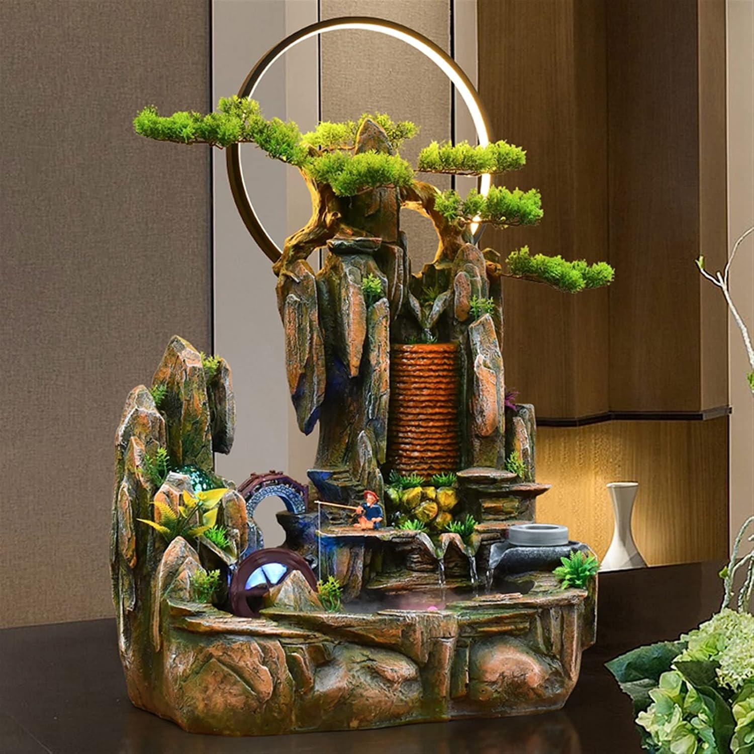 SUNESA Tabletop Fountain Tabletop Fountain Waterfall Feature - Indoor Rockery Cascading Waterfalls with Rolling Ball Waterwheel Living Room Coffee Table Decor Desktop Fountain (Color : Brass)