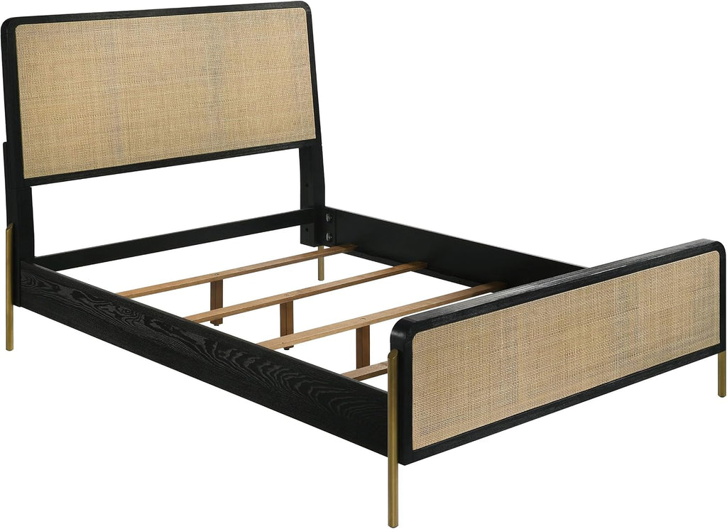 Coaster Home Furnishings Arini Coastal 4-Piece Bedroom Set Natural Cane Eastern King Size Panel Bed Frame 56-inch Headboard Black and Natural 224330KE-S4