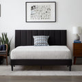 Lucid Full Bedframe with Vertical Channeled Headboard — Upholstered Platform Bed — Easy Assembly — Full Size — No Box Spring Needed — Black Color