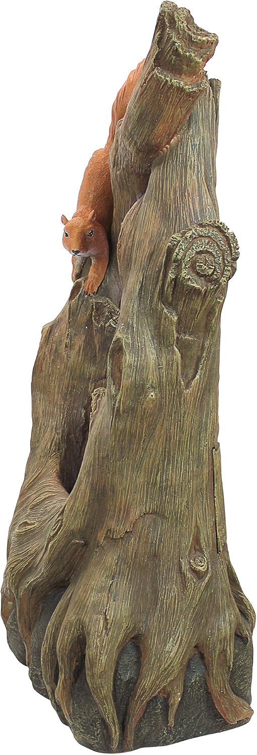 Water Fountain with LED Light - Nearly 3 Foot Tall Tree Squirrel Garden Decor Fountain - Outdoor Water Feature