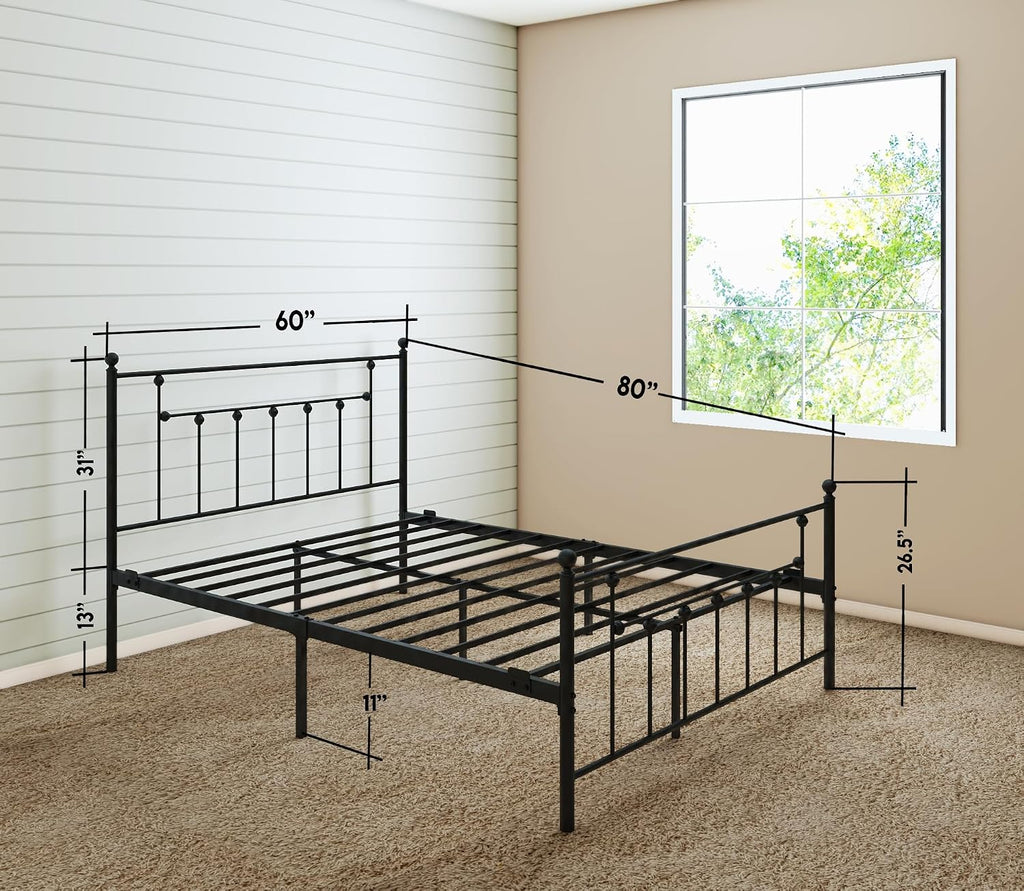 Golden Gate Beds Victorian Style Metal Platform Bed Frame with Antique Wrought Iron-Art Headboard and Footboard, Classic Cama Steel Mattress Foundation, No Box Spring Needed, Queen Size, Black Finish