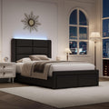 Twin Bed Frame with Headboard and LED Lights, Modern Faux Leather Upholstered Bed Frame with Wooden Slats Support and Heavy Duty Mattress Foundation, No Box Spring Needed, Easy Assembly, Black