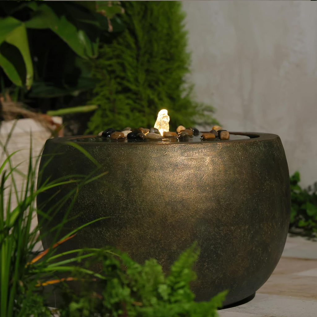 Tankana Garden Water Fountain Outdoor Bubbler Water Feature Indoor with Lights & Pump and Pebbles Waterfall Fountains Concrete Effect for Patio Deck Yard Home Decor Gold, 18 'L x 18' W x 11.5' H