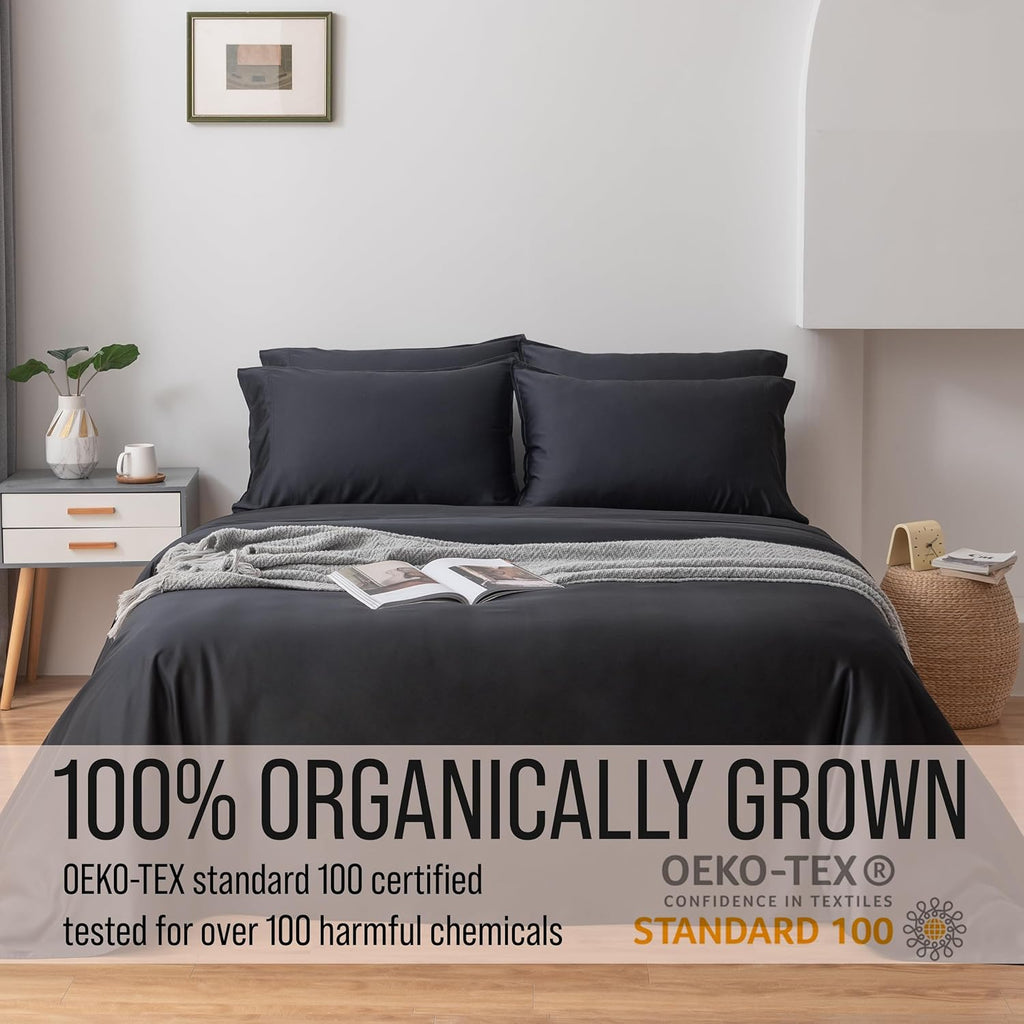 Bella Coterie 6 Piece Luxury Bamboo Viscose King Size Sheet Set | 100% Organically Grown | Cooling for Hot Sleepers | 18' Deep Pocket | Soft & Hypoallergenic | 4 Pillowcases [Black]