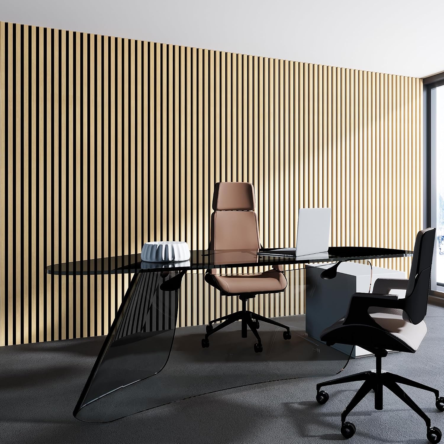 Art3d 2 Pack 94.5 x 24 inch Wood Slat Acoustic Panels for Wall & Ceiling - 31 sq.ft 3D Fluted Sound Absorbing Panel with Wood Finish, Oak