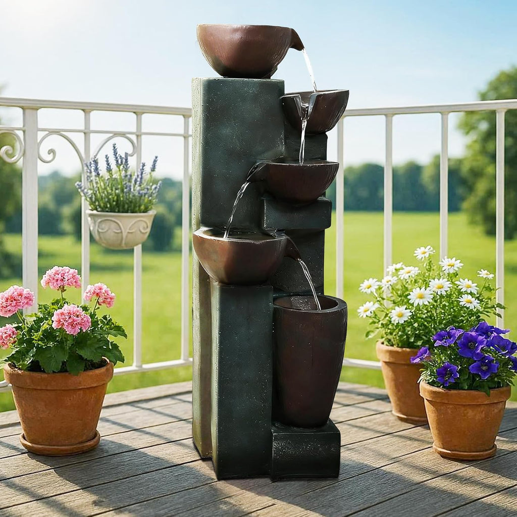 Naturefalls 39.7' Tall Outdoor Water Fountain and Waterfalls - Large Garden Fountain with LED Lights, 5-Tier Cascading, Indoor and Outdoor Fountains for Garden, Patio, Deck, Porch, Backyard and Home
