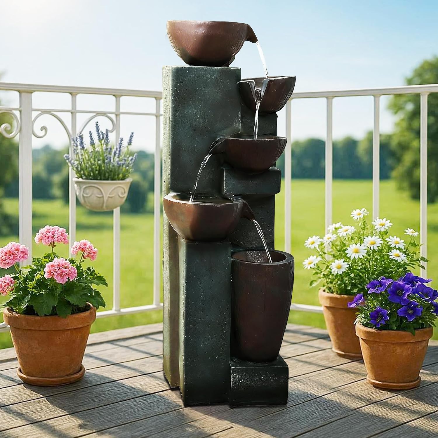 Naturefalls 39.7' Tall Outdoor Water Fountain and Waterfalls - Large Garden Fountain with LED Lights, 5-Tier Cascading, Indoor and Outdoor Fountains for Garden, Patio, Deck, Porch, Backyard and Home