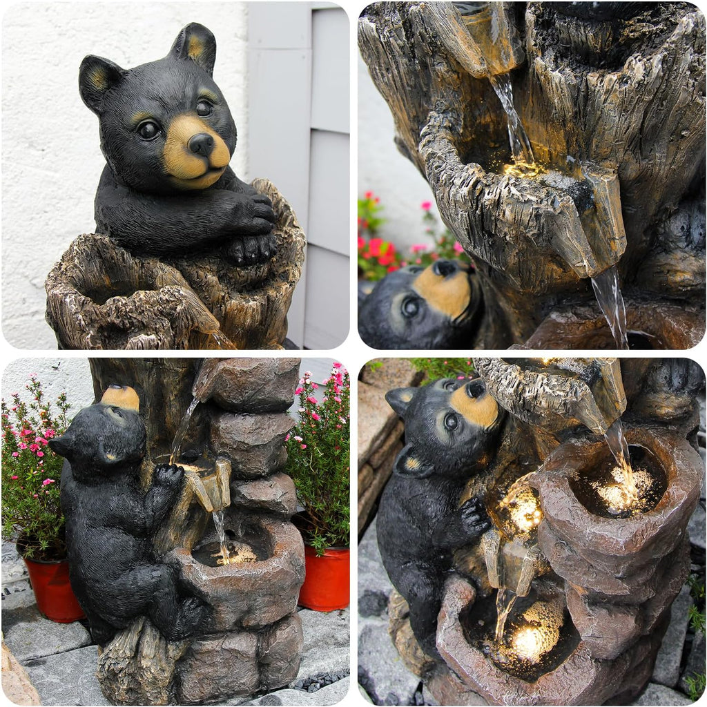 YZM 40.16' H 5 Tier Outdoor Fountain Black Bears Climbing Tree Garden Water Fountain Outdoor Water Feature Resin for Farmhouse Patio Yard Deck Home Lawn Porch House Relaxation Exterior Balcony