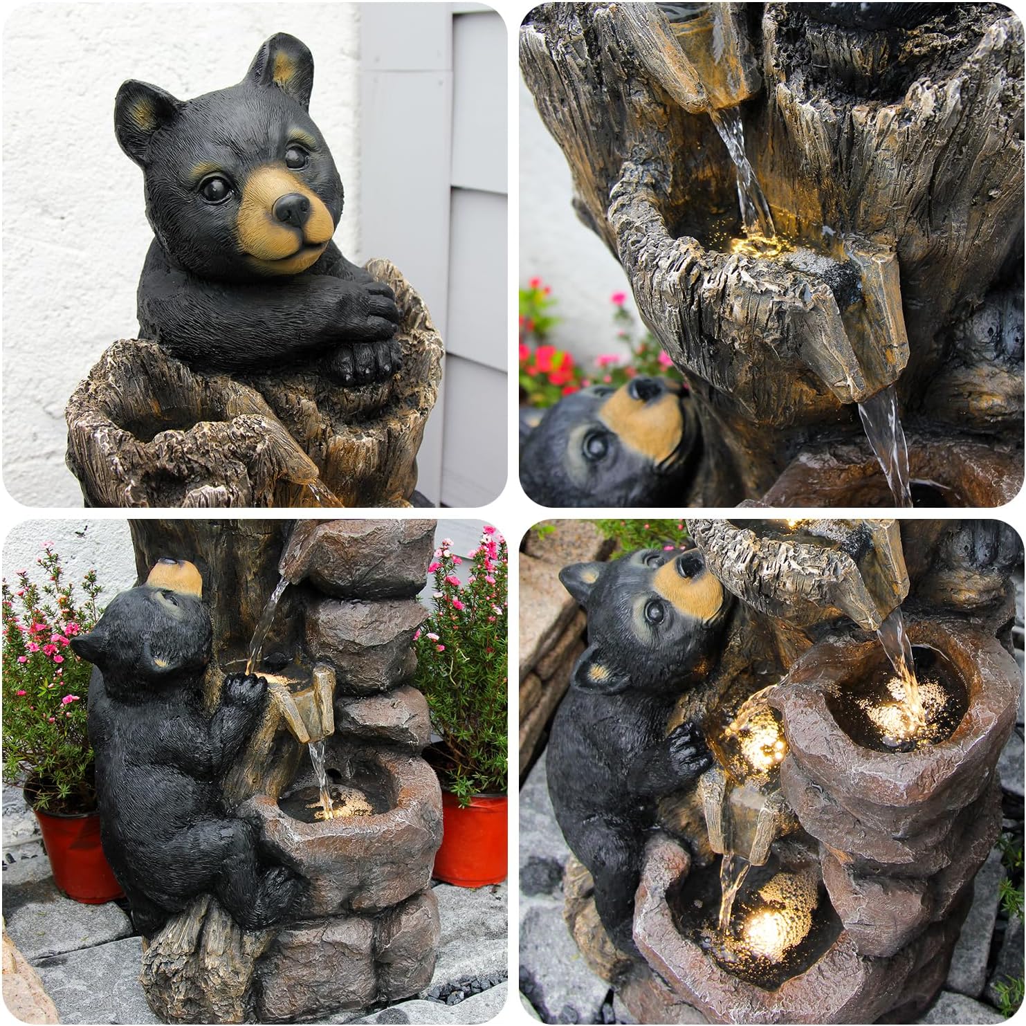 YZM 40.16' H 5 Tier Outdoor Fountain Black Bears Climbing Tree Garden Water Fountain Outdoor Water Feature Resin for Farmhouse Patio Yard Deck Home Lawn Porch House Relaxation Exterior Balcony