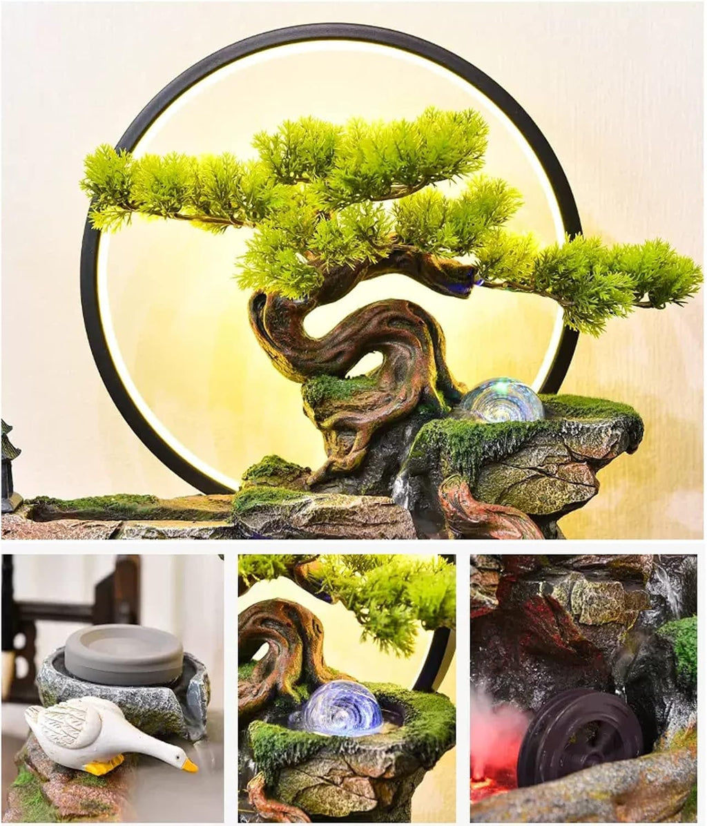 Tabletop Water Fountain Tabletop Water Fountain Indoor Waterfalls Fountains Decorative Tabletop Fountain with LED Light Artificial Bonsai Tree Design Best Home Gifts for Parents or Friends Indoor Foun