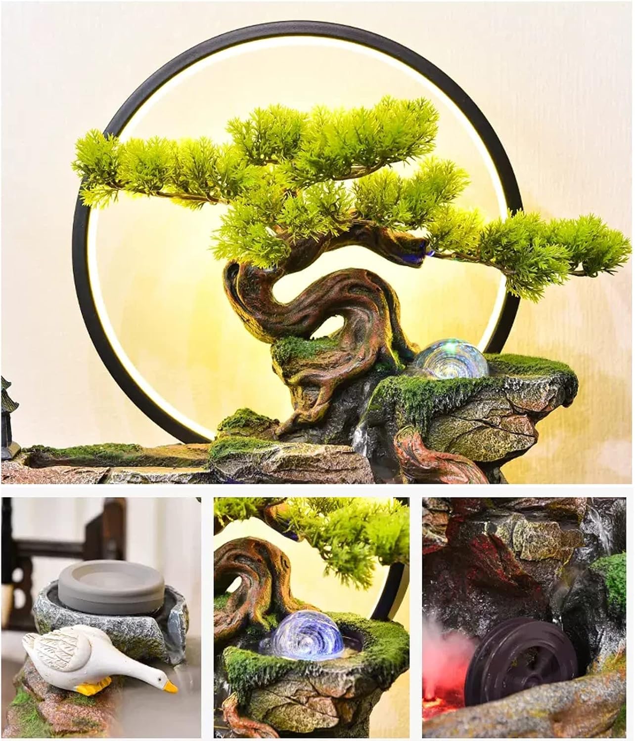 Tabletop Water Fountain Tabletop Water Fountain Indoor Waterfalls Fountains Decorative Tabletop Fountain with LED Light Artificial Bonsai Tree Design Best Home Gifts for Parents or Friends Indoor Foun