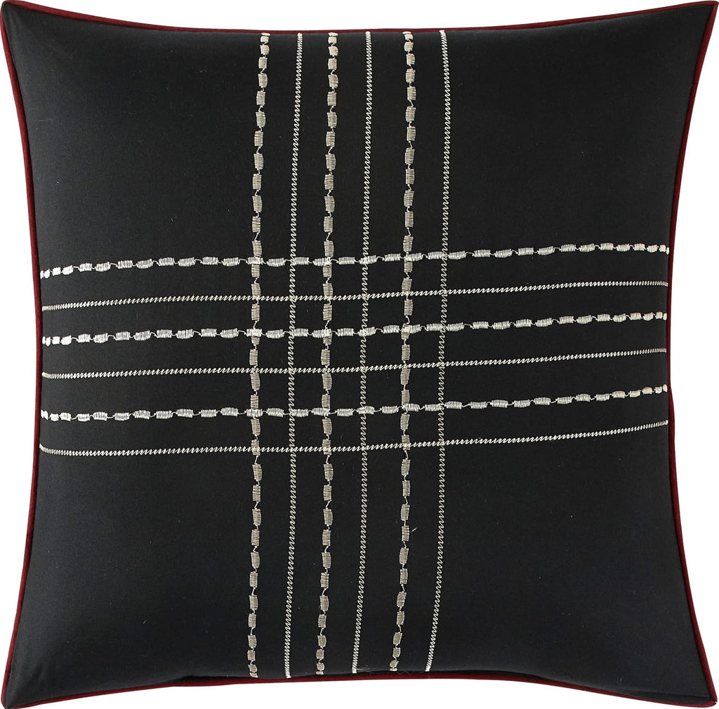 Startford Park Striped Comforter Set, 7 Piece,Black & Red, Bed Size Queen,Jacquard & Clip Geometric All Season Premium Bedding Set
