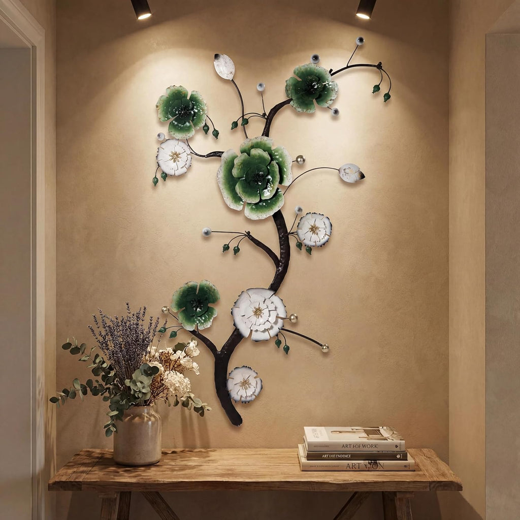 Large 3D Abstract Art Metal Flower Wall Art Main Colors Are White And Blue With Rich Color Gradations Combines Luxurious And Beautiful Aesthetic Decor For Living room Bedroom Kitchen Corridor Office