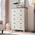 RedLemon Farmhouse 5 Drawer Dresser, 48' Tall Rustic Chest of Drawers, Wood Dresser for Bedroom, Living Room, Hallway, Antique White