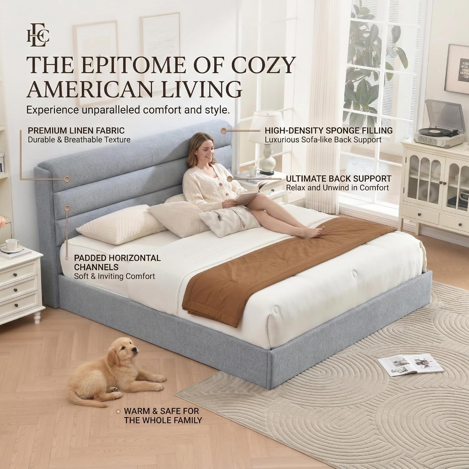 Lift Up Storage Bed King Size, Linen Upholstered Platform Bed with Hydraulic System & Wood Slats Support, King Bed Frame with 3-Panel Headboard, No Box Spring Needed, Easy Assembly, Baby Blue