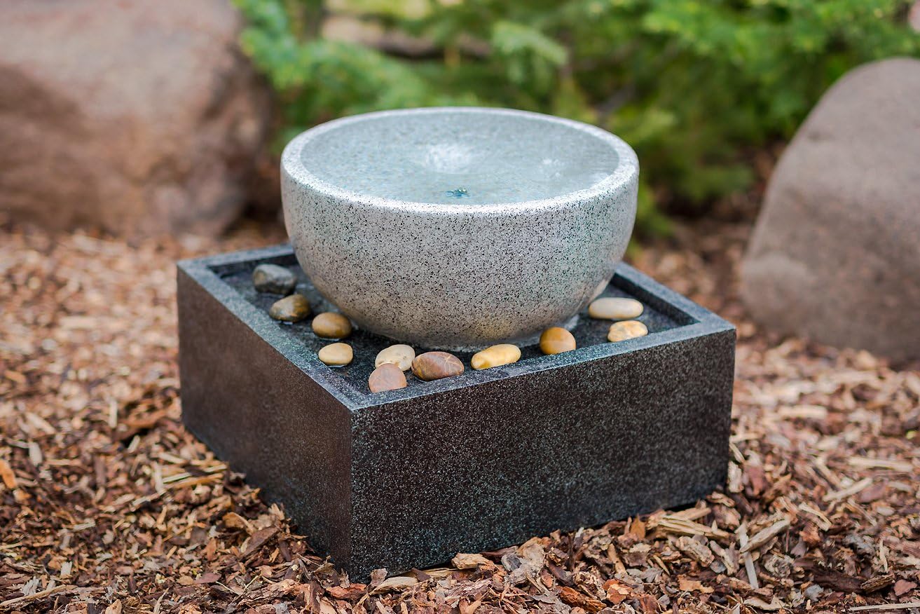 Tenaya Granite Vortex Fountain w/LED Lights: Stylish Whirlpool Water Feature. Hand-Crafted Modern Design, Adjustable Pump. HF-V01-14LT by Harmony Fountains