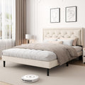 CXVX Full Size Platform Bed Frame with Upholstered Velvet Button Tufted Headboard, Mattress Foundation with Wooden Slat Support, No Box Spring Needed, Easy Assembly, Noise Free, Beige