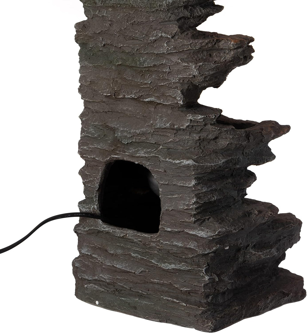 Gardenised Decorative 4 Tier Rock Look Water Fountain with LED Rolling Glow Ball for Home and Garden, Gray