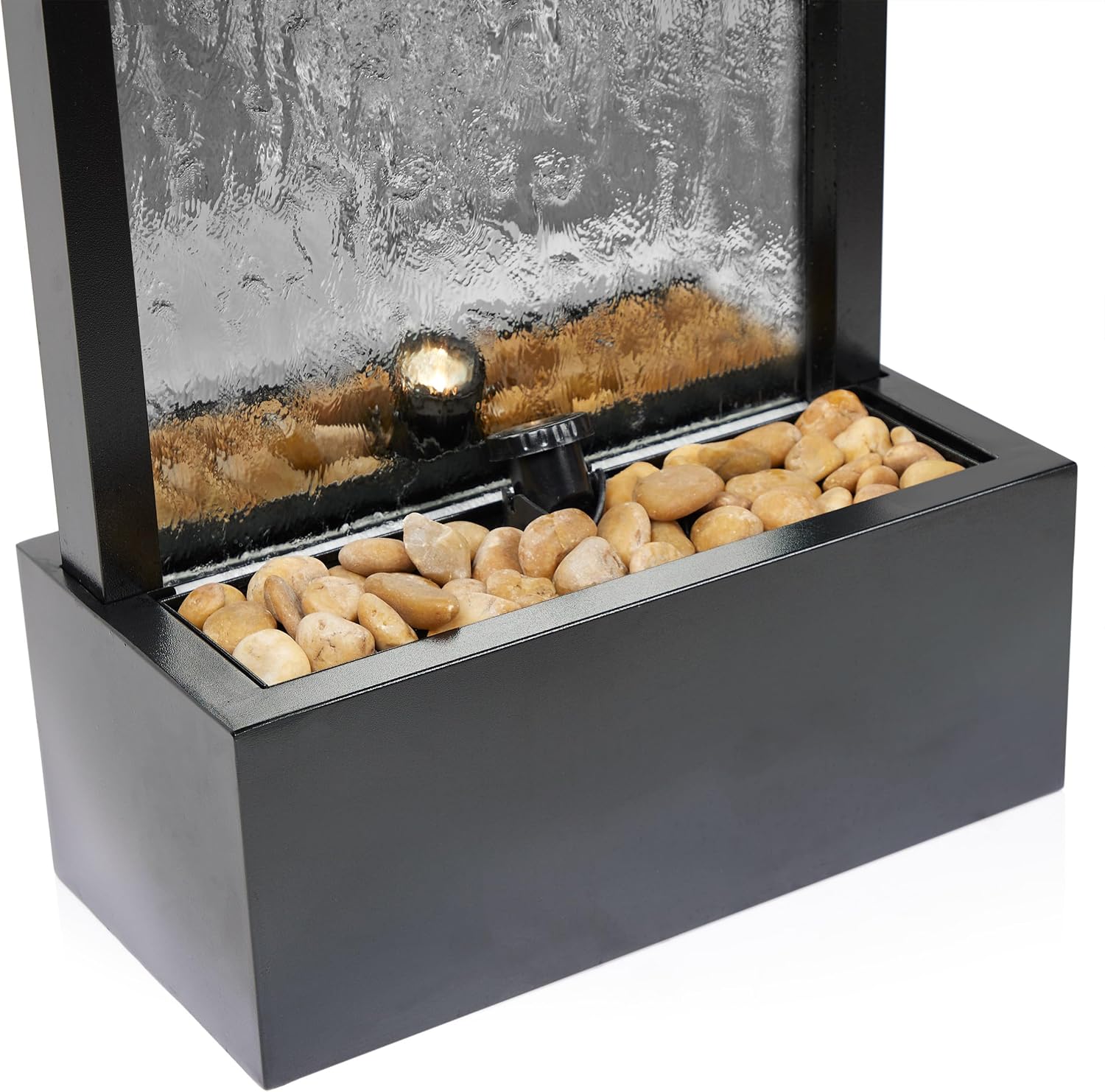 Alpine Corporation - Mirror Waterfall Fountain with Stones & Lights - Zen Indoor/Outdoor Decor for Office, Living Room, Patio, Entryway - 48 Inches (Silver)