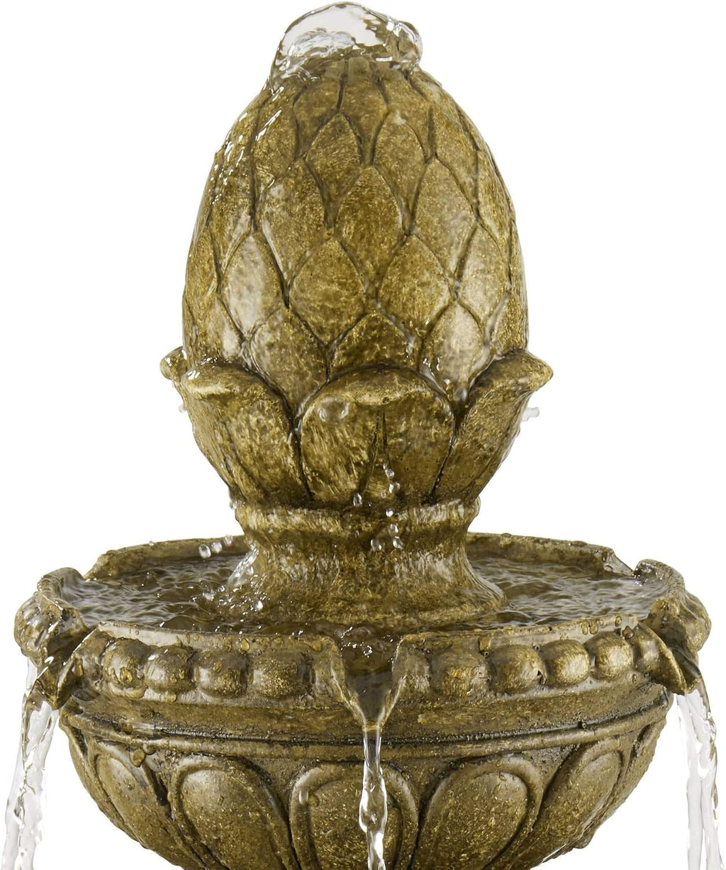 Sag Harbor 66' High Large Italian Outdoor Decor Sand Stone Floor Fountain with Light LED Waterfall 4-Tier Standing Basin Water Feature for Outside Garden Patio Yard Backyard Porch - John Timberland