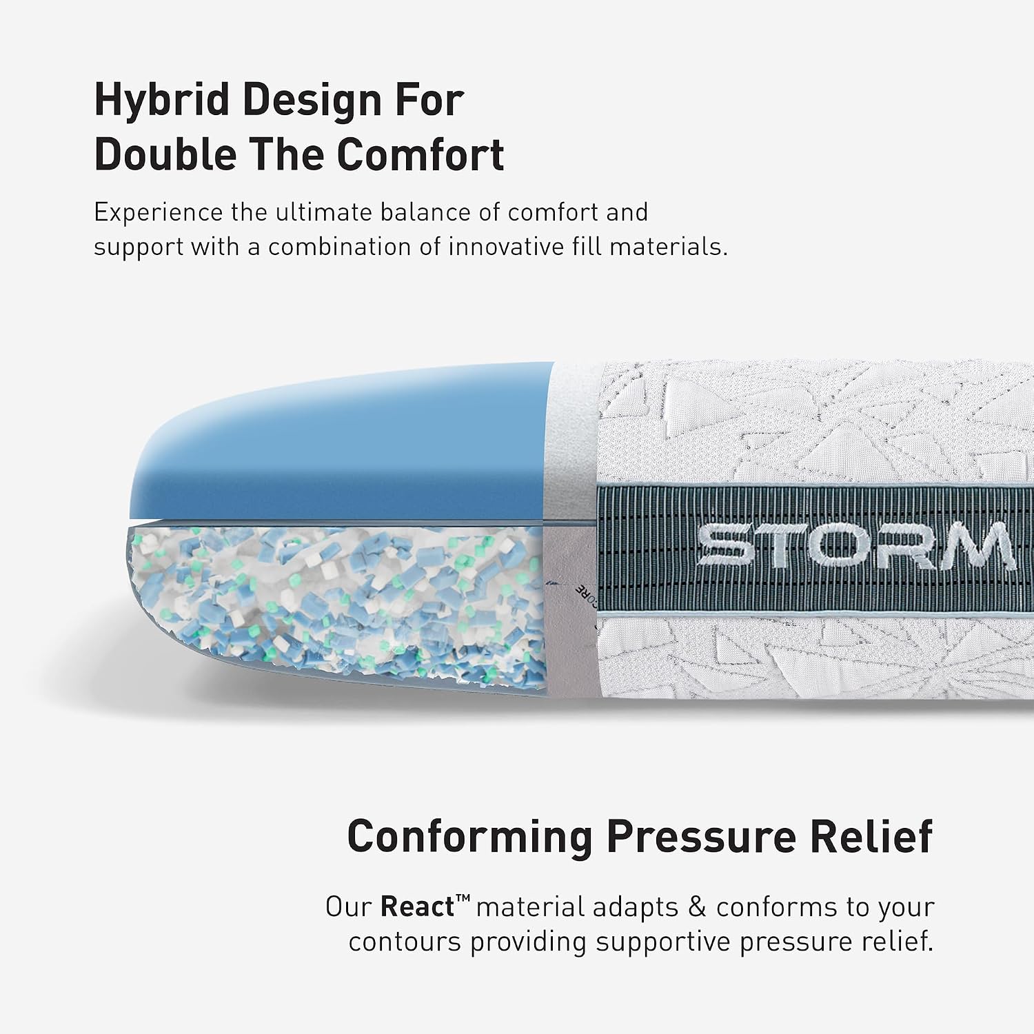 Bedgear Storm Performance Pillow – 1.0 - Cooling Bed Pillow for Hot Sleepers - Medium Firmness Pillow for All Sleep Positions, Washable & Removable Cover - 20' W x 26' L x 5.25' H