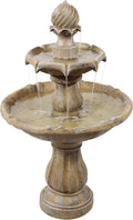 Sunnydaze 35' Solar 2-Tier Outdoor Water Fountain - Garden Water Feature with Battery Backup and Pump - Earth