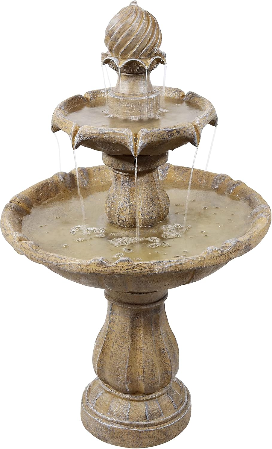 Sunnydaze 35' Solar 2-Tier Outdoor Water Fountain - Garden Water Feature with Battery Backup and Pump - Earth