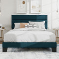 SHA CERLIN Queen Platform Bed Frame with Upholstered Fabric Headboard, Mattress Foundation with Strong Wooden Slats Support, No Box Spring Needed, Blue
