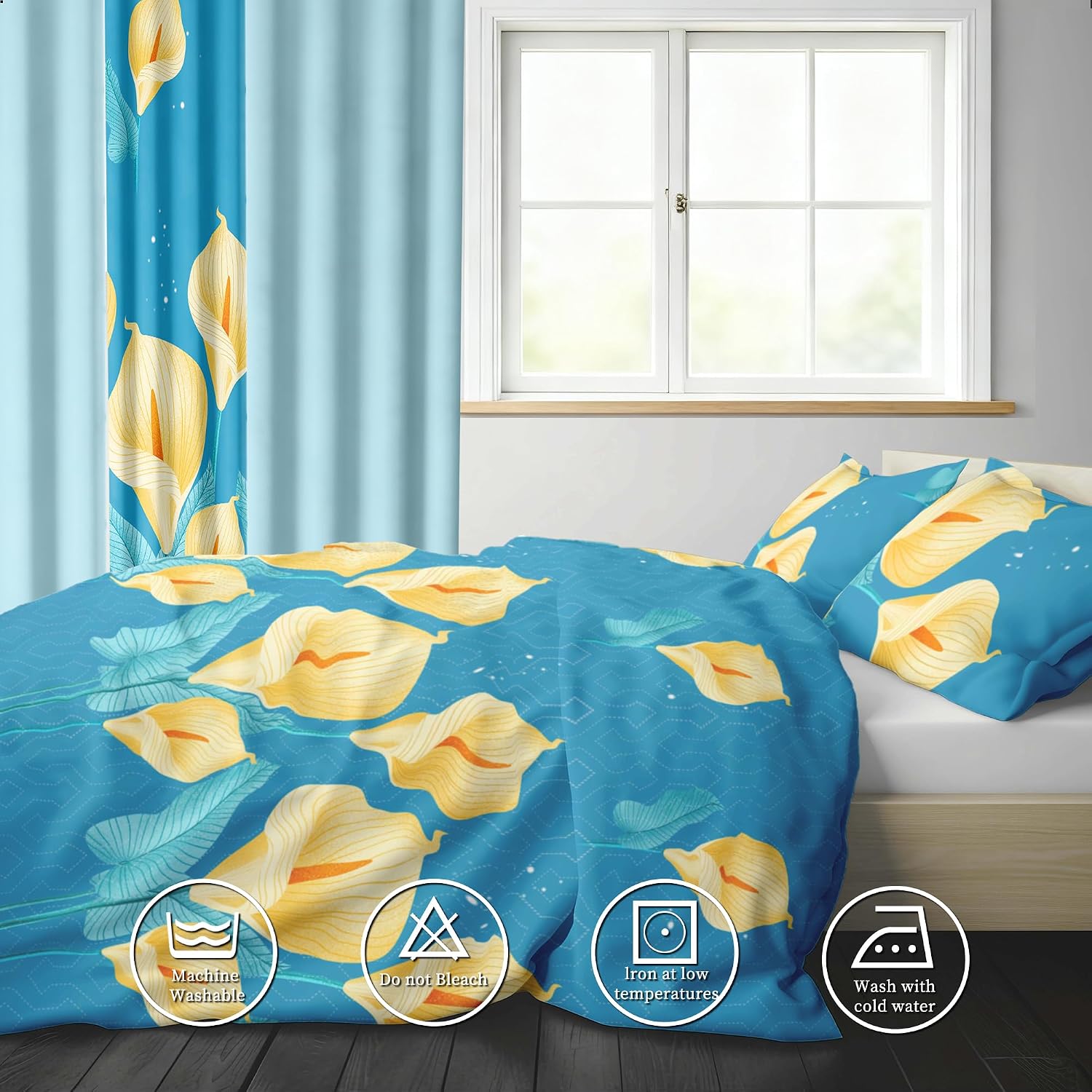 Deepsleep California King Bedspread Set 9 Pieces, All Season Luxury Bed in a Bag for Bedroom, with 2 Pillowcases and 6 Curtains, Ultra-Soft Microfiber for Complete Bedroom Decor, Yellow Calla Lily