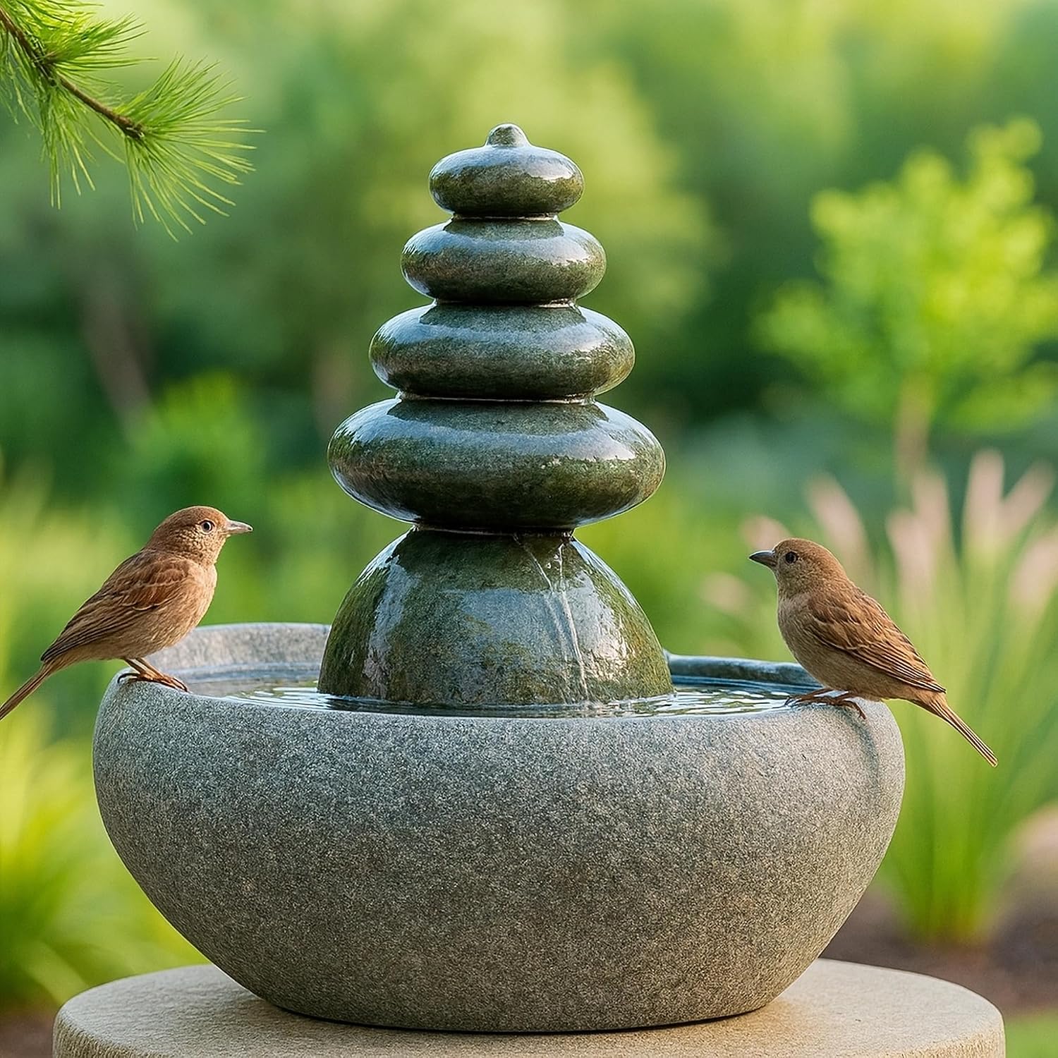 Garden Age Supply Quintuple Rock Cairn Tabletop Water Fountain, Five Rock Fountain Perfect for Indoor Decoration