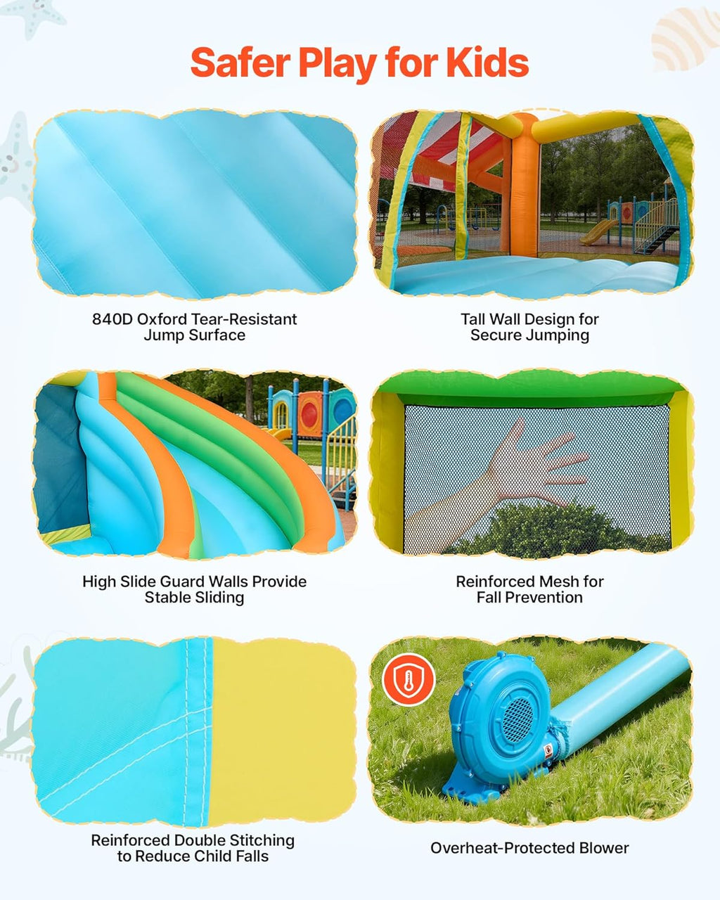 VEVOR Inflatable Pretend Market Bounce House with Blower Large 6-in-1 Kids Water Slide Castle with Splash Pool Climbing Wall Play Booth & Bounce Area for Kids