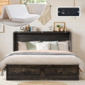 LUXOAK Full Murphy Bed with 6' White Tri-Fold Memory Foam Mattress, Storage Drawer & Charging Station, Space-Saving Design for Home Office or Guest Room, Black Oak