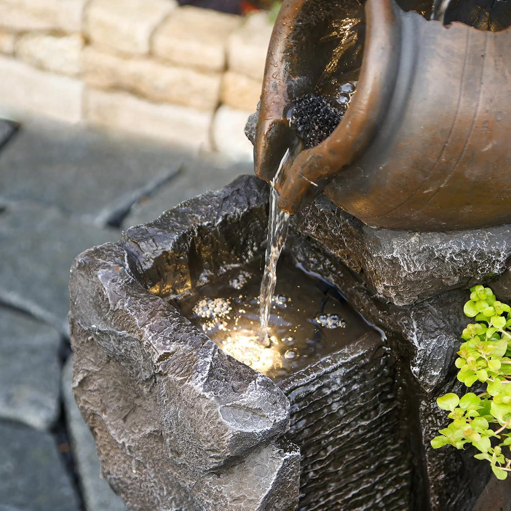 45.67''H Water Fountain Outdoor with Planter Pot 5 Tiers Cascading Waterfall Garden Fountains Indoor LED Lights Water Feature Decor for Porch Patio Backyard Deck