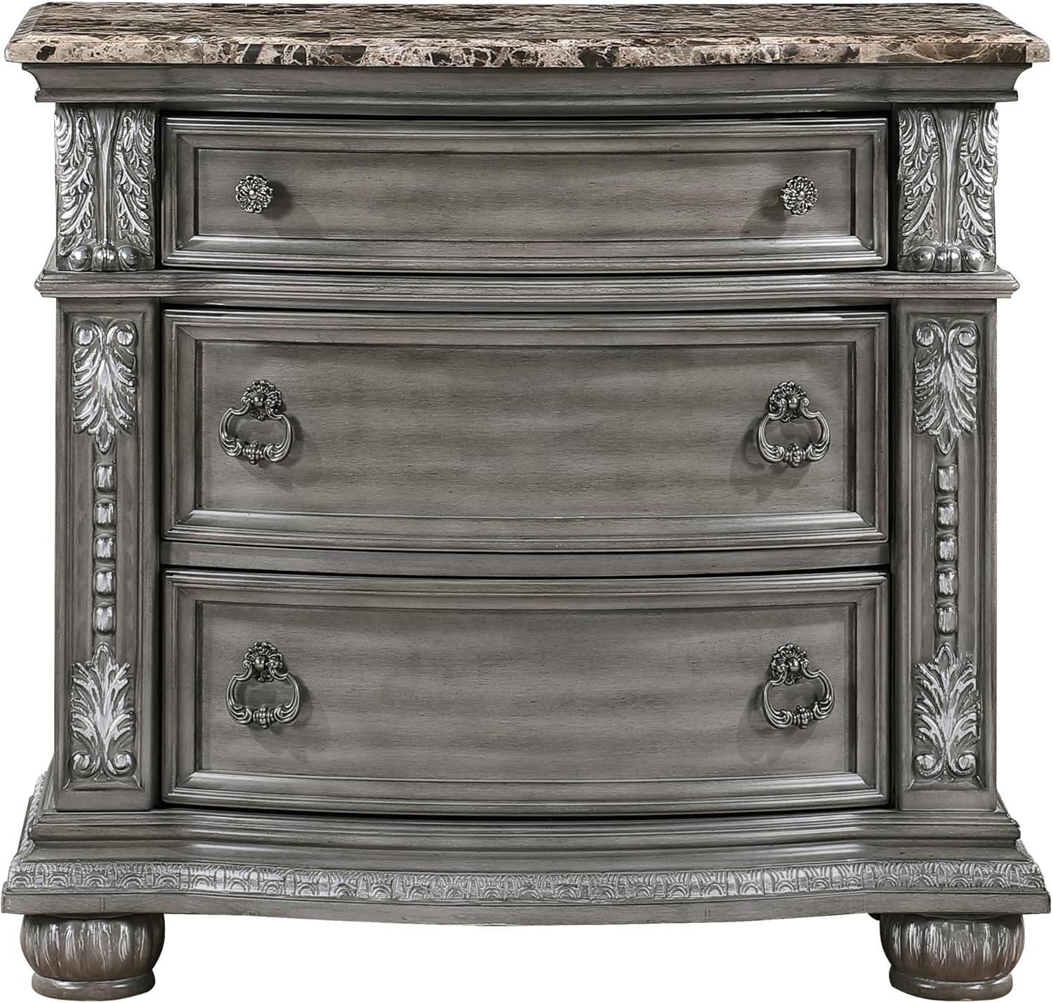 Traditional Style 5-Piece Queen Size Formal Bed Set Gray Finish Carving Wood Luxury Bedroom Furniture
