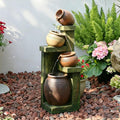 Outdoor Water Fountain with LED Lights, 4-Tier Cascading Waterfall Fountain, Rustic Wood Barrel Resin Outdoor Water Fountain for Garden Patio Backyard Porch Indoor Decor, 36.6' H