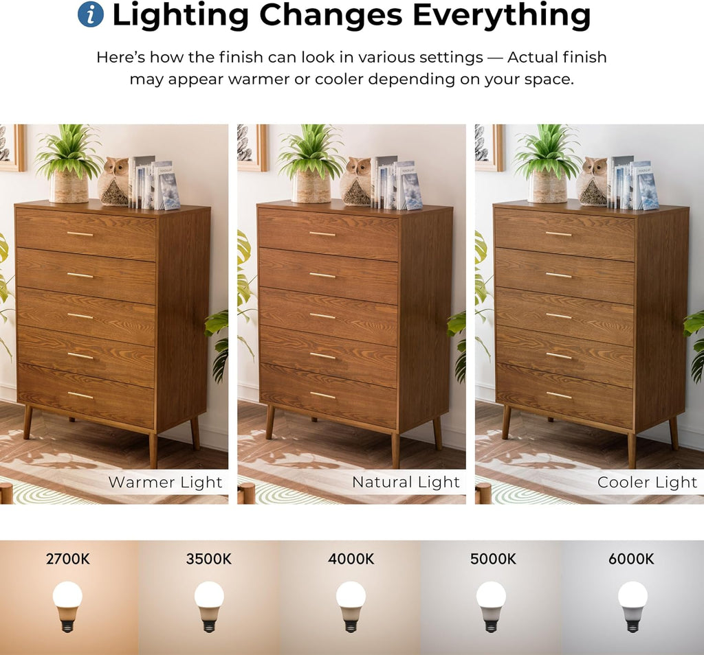 Furniture of America Wyatt Modern Solid Wood Bedroom Collection with Queen Bed Frame, Nightstands, Dresser with Mirror, Chest, No Box Spring Needed, Walnut, Standard Low Profile, 6-Piece Set