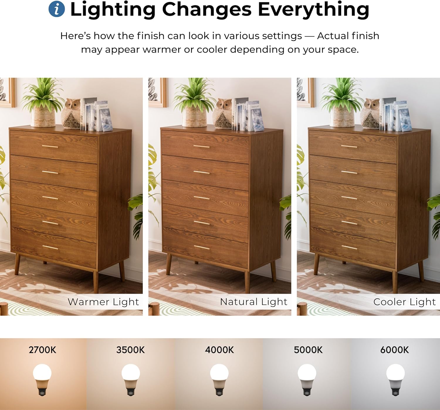 Furniture of America Wyatt Modern Solid Wood Bedroom Collection with Queen Bed Frame, Nightstands, Dresser with Mirror, Chest, No Box Spring Needed, Walnut, Boucle Platform, 6-Piece Set