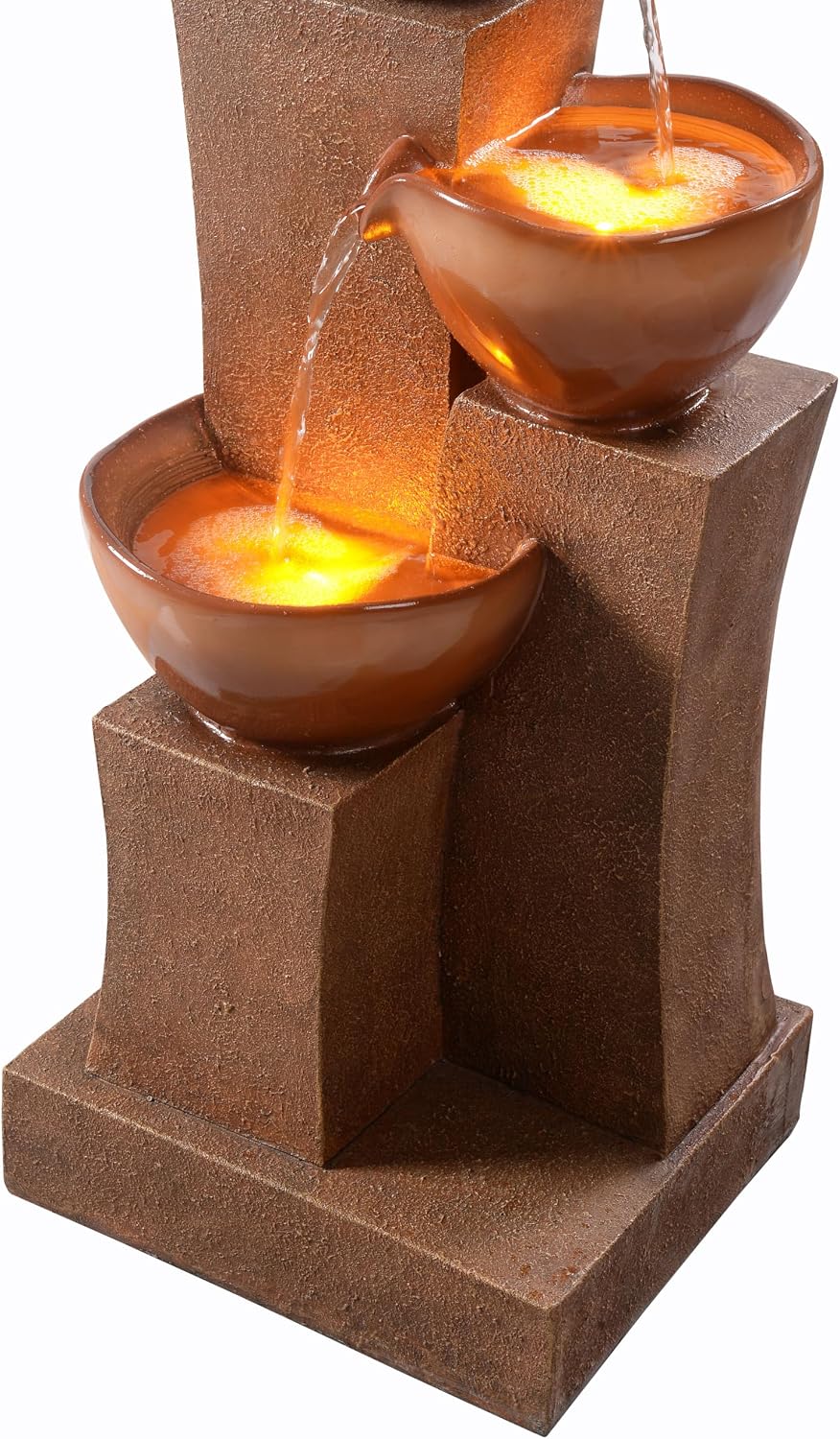Teamson Home 28.54 in. 3-Tier Cascading Outdoor Water Fountain with LED Lights for Gardens, Landscaping, Patios, Balconies, Lawns, Brown