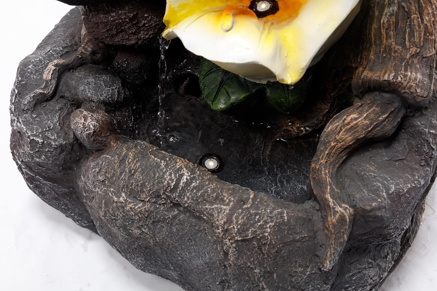 28' Outdoor Water Fountain with Led Lights, 4-Tiered Owl & Calla Lil Water Fountain, Outdoor Garden Waterfall Decor for Garden, Patio, Courtyard