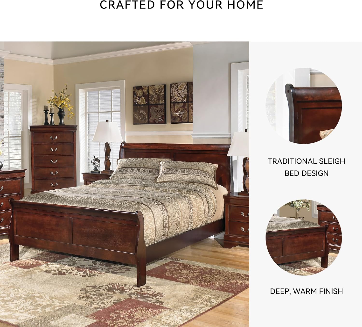 Signature Design by Ashley Alisdair Traditional Queen Sleigh Bed, Foundation or Box Spring Needed, Dark Brown