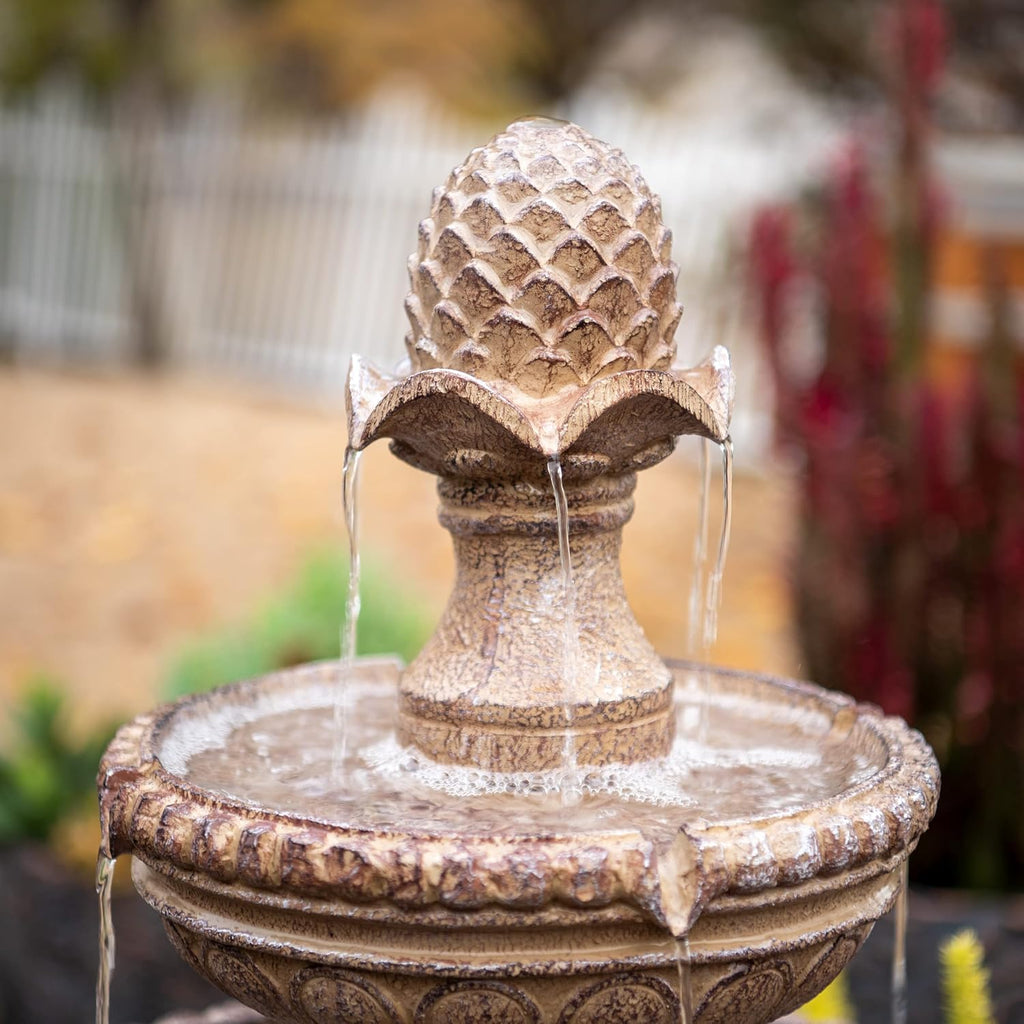 XBrand 39' Solar Water Fountain, 2-Tier Outdoor Sand Stone Resin with Solar Panel & Pump for Home Garden Yard Decor