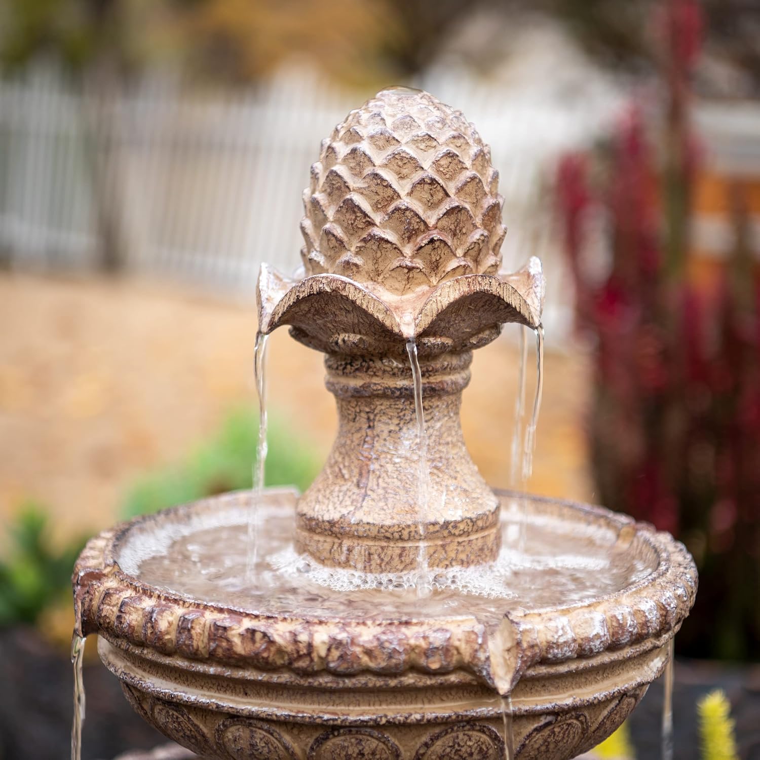 XBrand 39' Solar Water Fountain, 2-Tier Outdoor Sand Stone Resin with Solar Panel & Pump for Home Garden Yard Decor