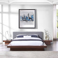 Modway Freja Fabric Upholstered Platform Queen Size Bed and Two Nightstands in Walnut Gray