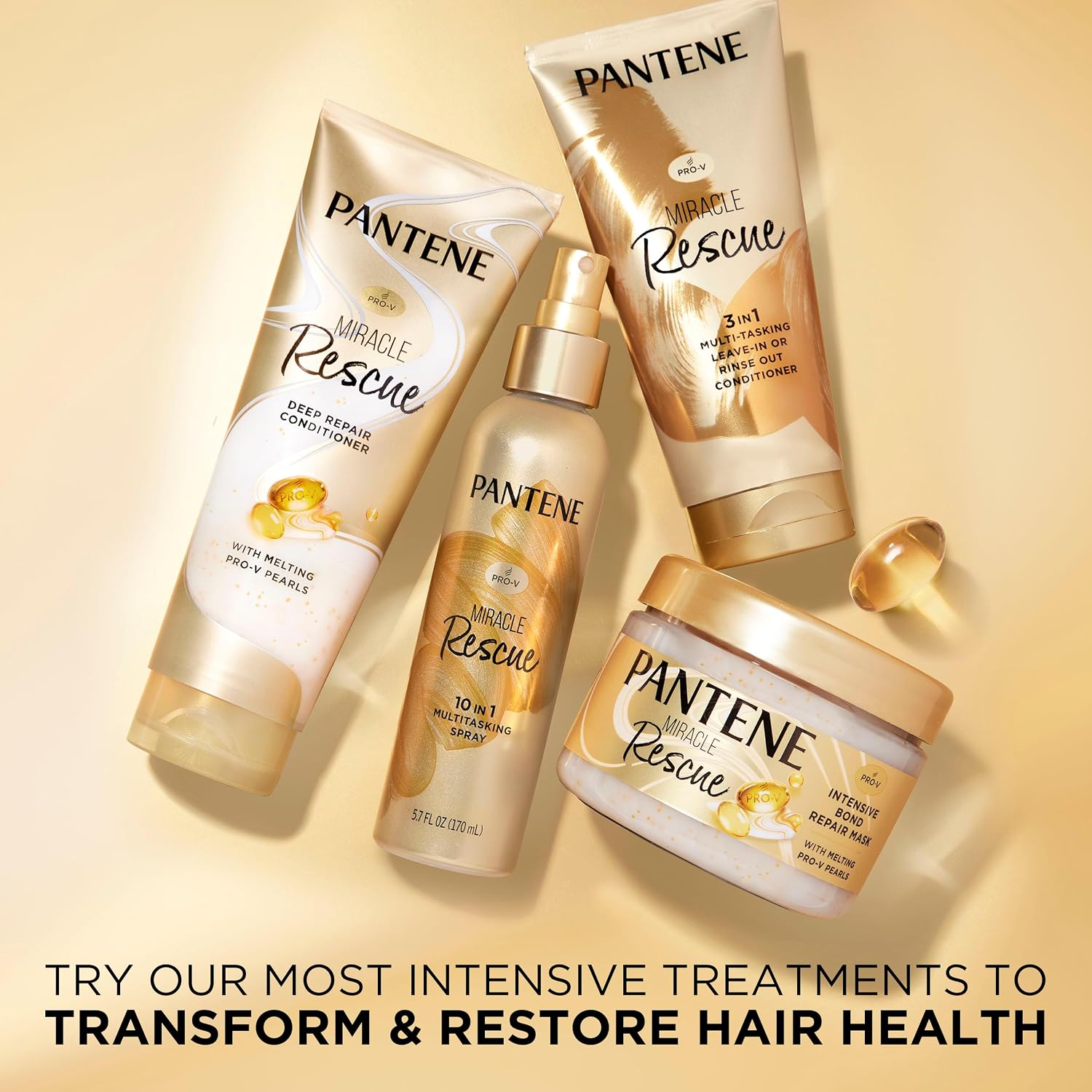 Pantene Miracle Rescue Deep Conditioner with Melting Pro-V Pearls - For Dry,Damaged,or Color-Treated Hair - Intense Moisture & Repair - 8.0 Oz,(Pack of 12)