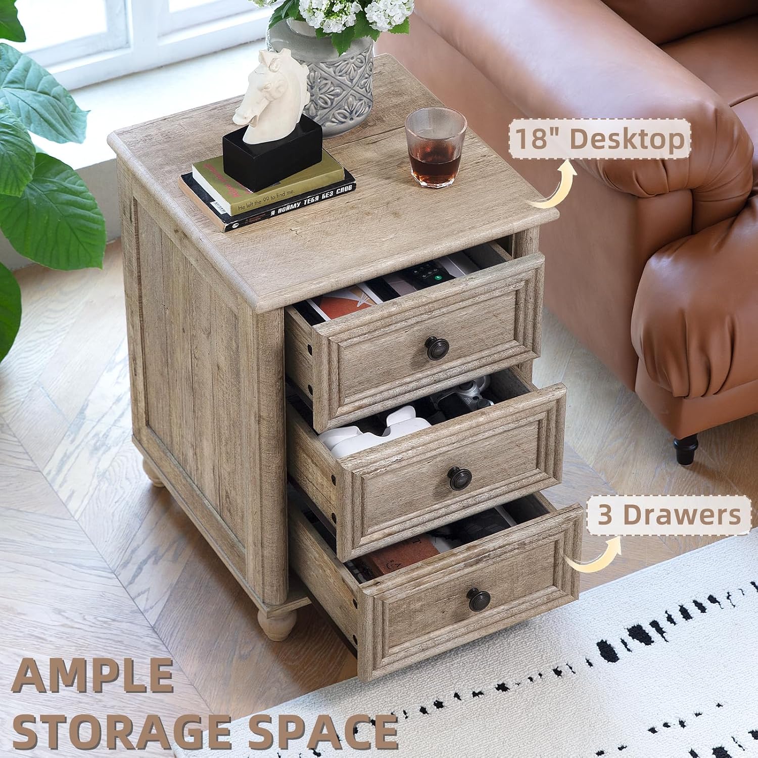 Farmhouse Dressers & Night Stand Set of 3, Wood 54' Wide Dresser & 35.5'Tall Chest of Drawers, 18' Roman Column Nightstand, Bedroom Furniture 7 Drawer Dresser Set for Bedroom Home Living Room Hallway